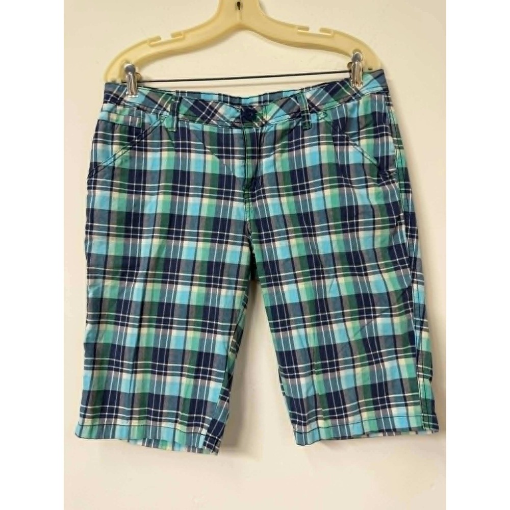 Vtg Le Tigre 13 Womens Plaid‎ Bermuda Shorts Blue Green White  Casual Summer